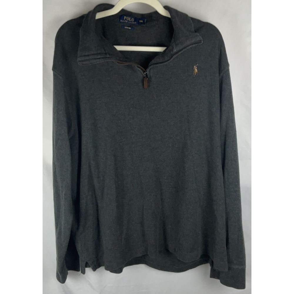 Polo Ralph Lauren Estate Rib Quarter Zip Mens Pullover Sweater XXL‎ Gray Cotton